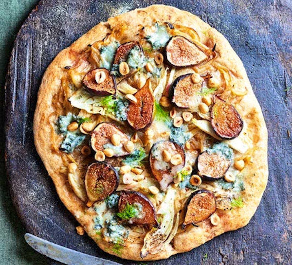 Rye Pizza With Figs, Fennel, Gorgonzola & Hazelnuts