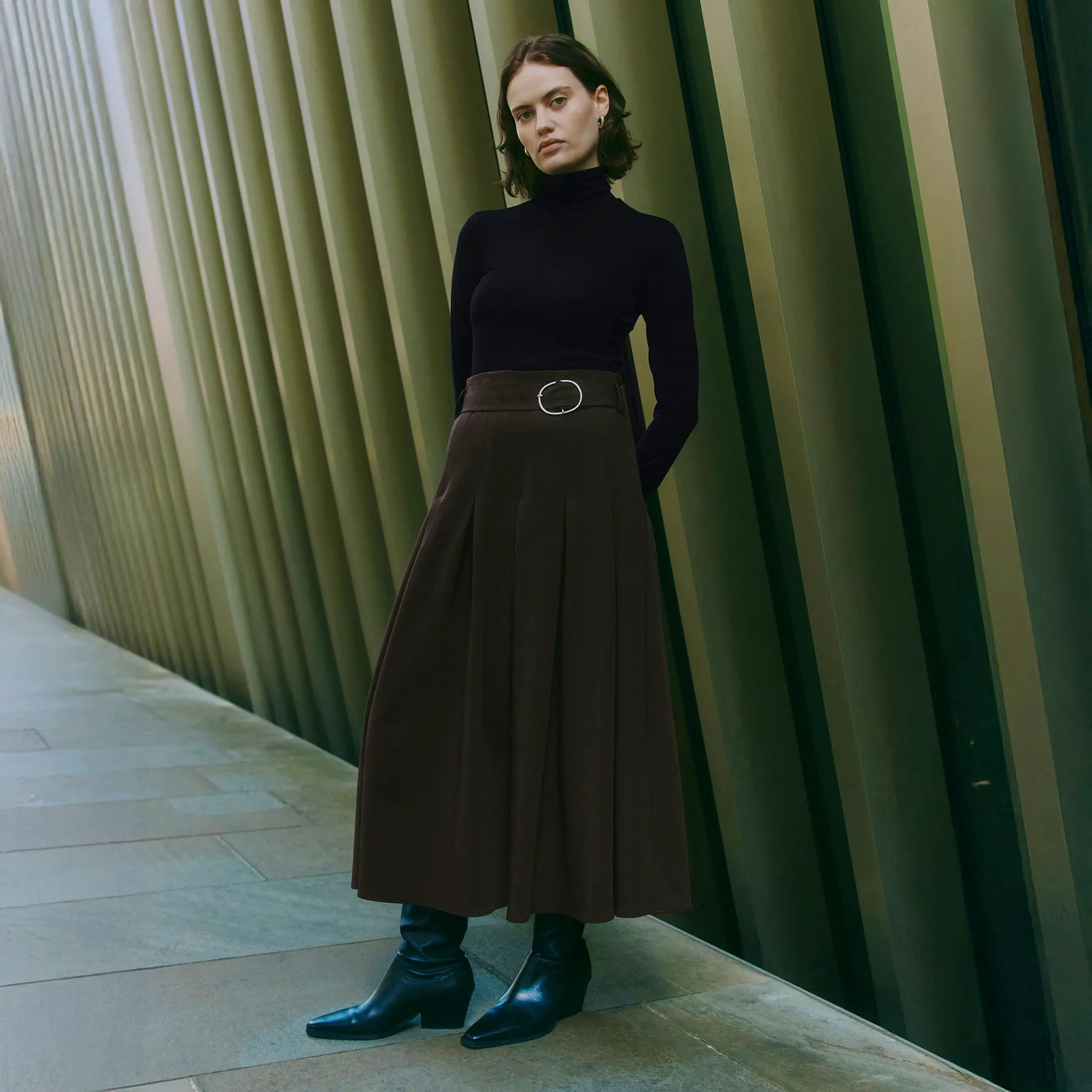 Albaray Chocolate Tailored Pleat Skirt, £99