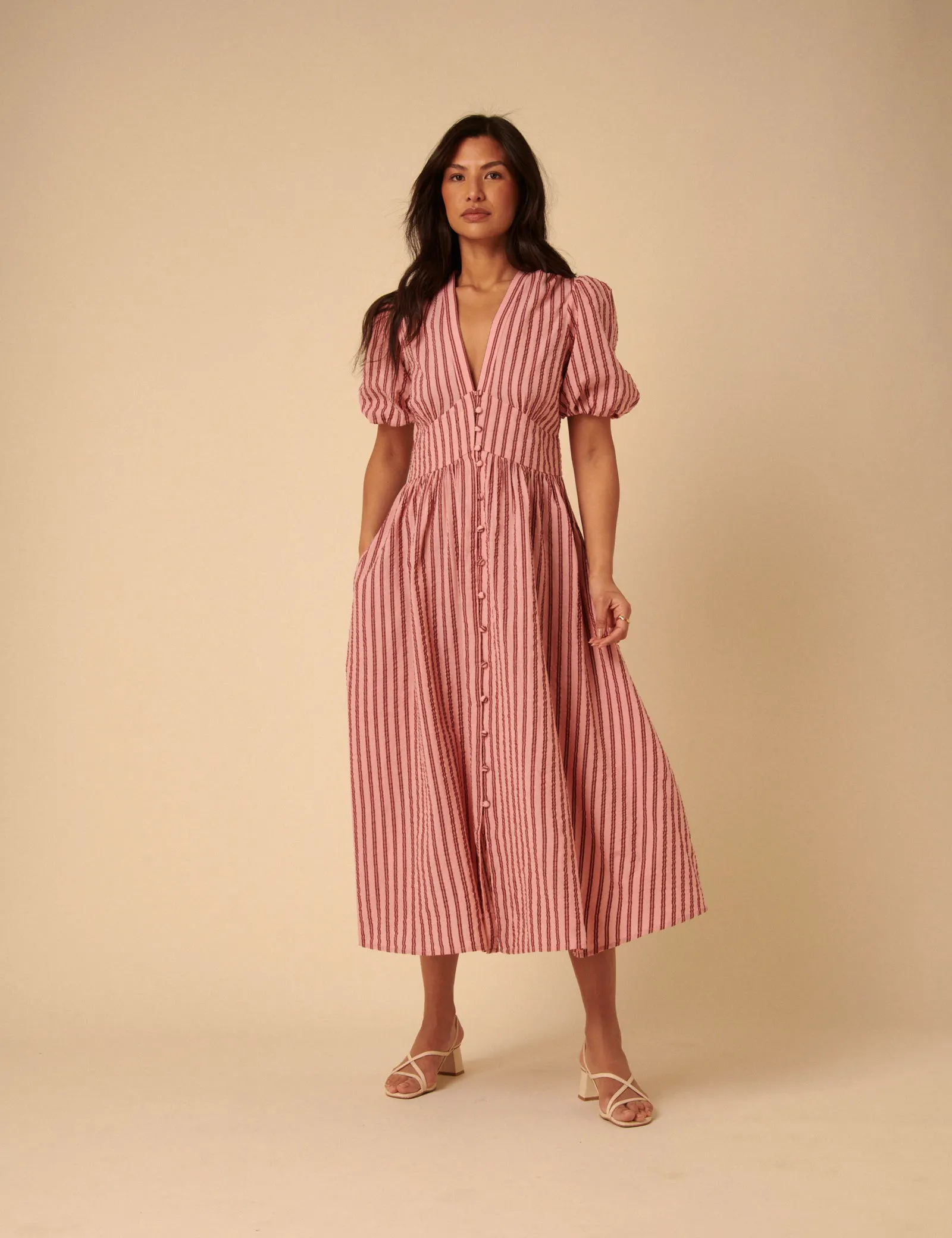 Nobody’s Child Pink And Red Striped Starlight Midi Dress, £89
