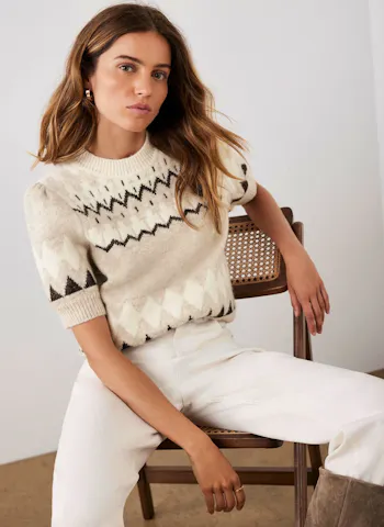 Mint Velvet - Neutral Fairisle Knit Top, £89
