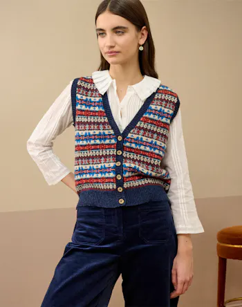 Brora - Wool Fair Isle Sleeveless Cardigan, £165