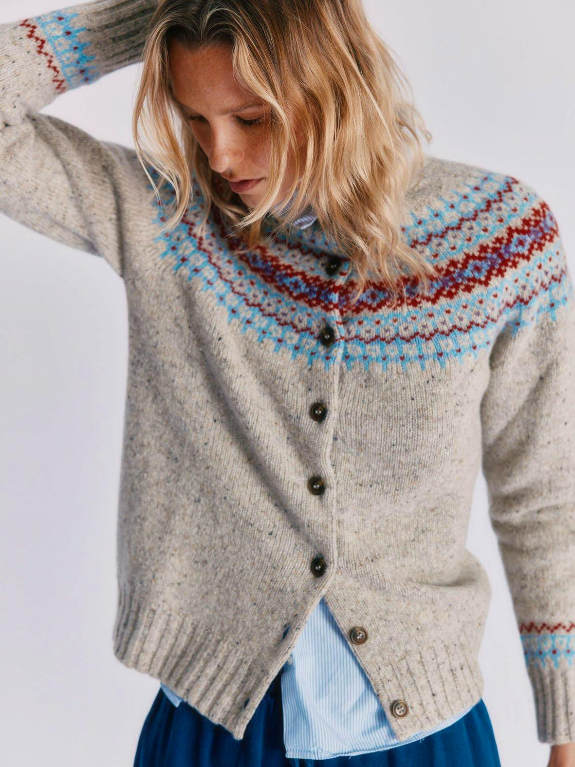 Bosie - Islander Yoke Fair Isle Glenugie Women's Cardigan, £187 This cardigan features a unique yoke design, blending traditional Fair Isle motifs with contemporary styling. Its soft wool composition ensures warmth during chilly evenings.