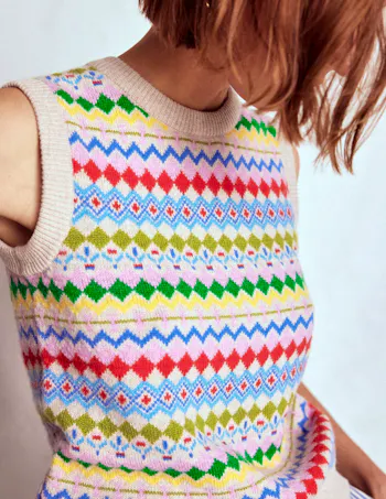 Boden - Edie Fair Isle Tank Oatmeal Melange, £99