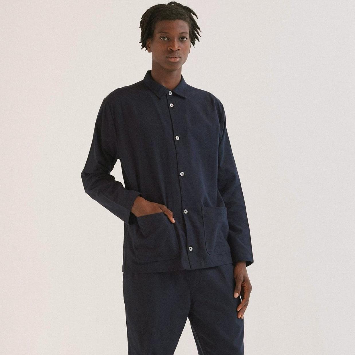 Desmond & Dempsey Brushed Cotton Navy Pyjamas, £170