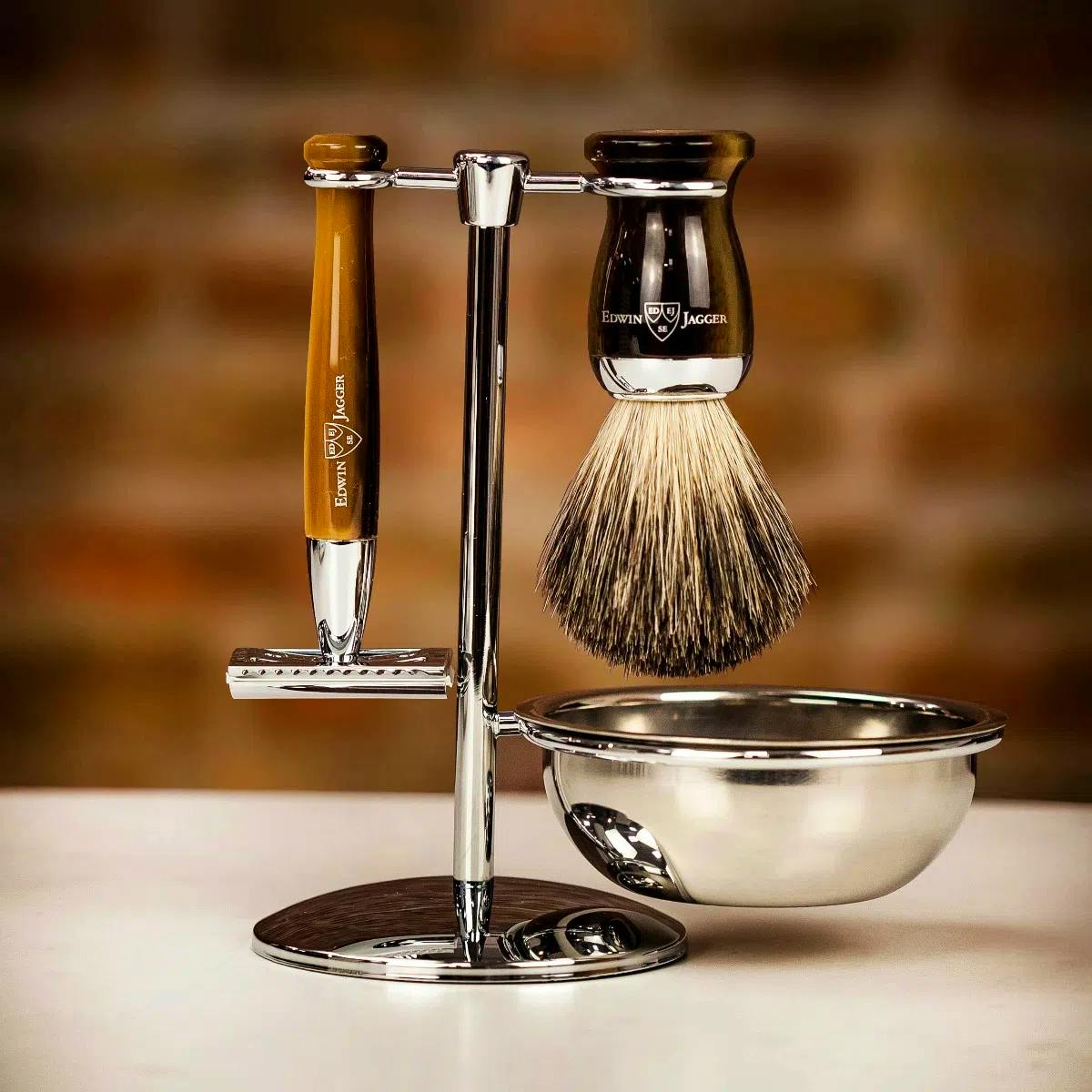 Farrar & Tanner Edwin Jagger 4pc DE Safety Razor Shaving Set - Light Horn, £101
