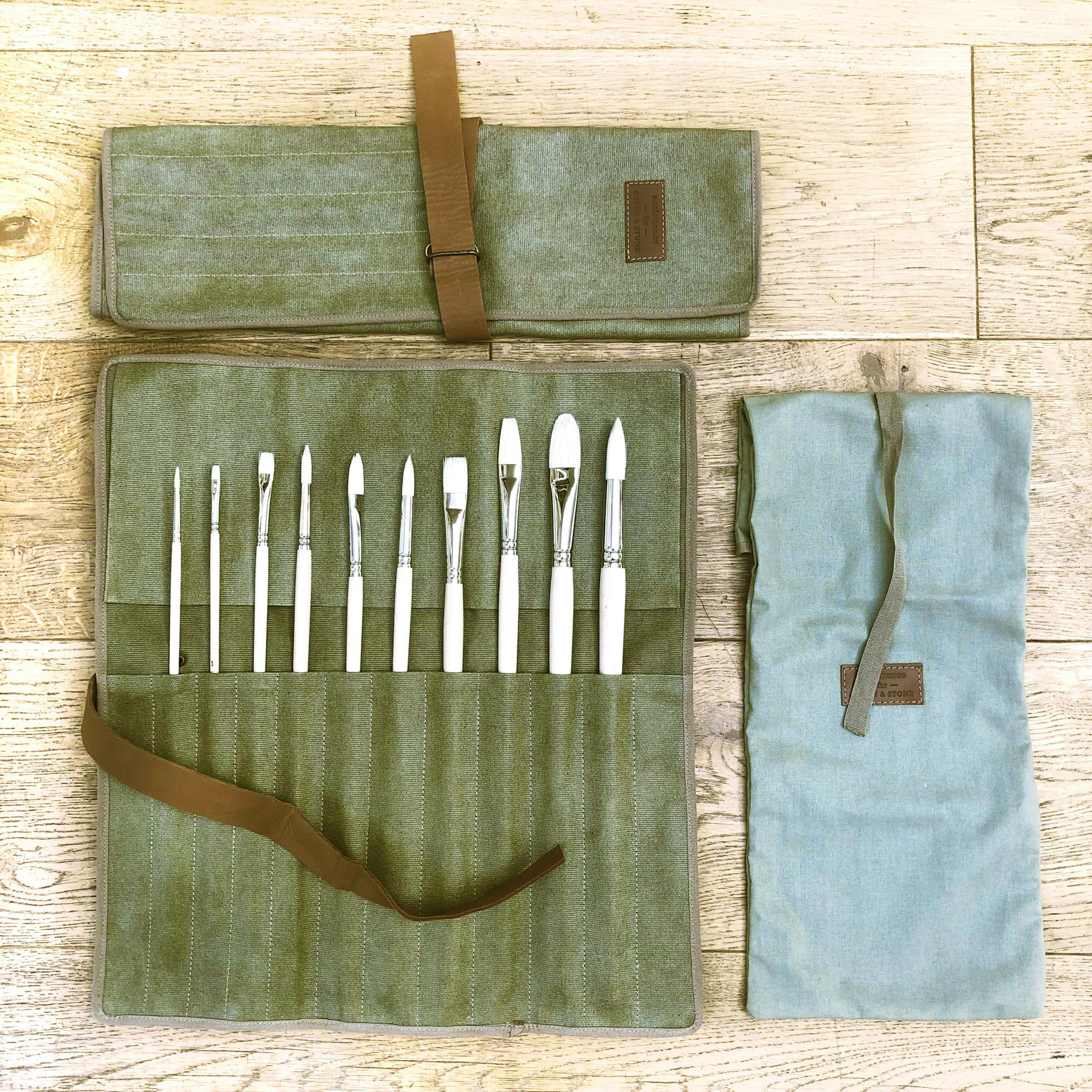 Green & Stone Handmade Canvas and Leather Brush Roll, £65.50