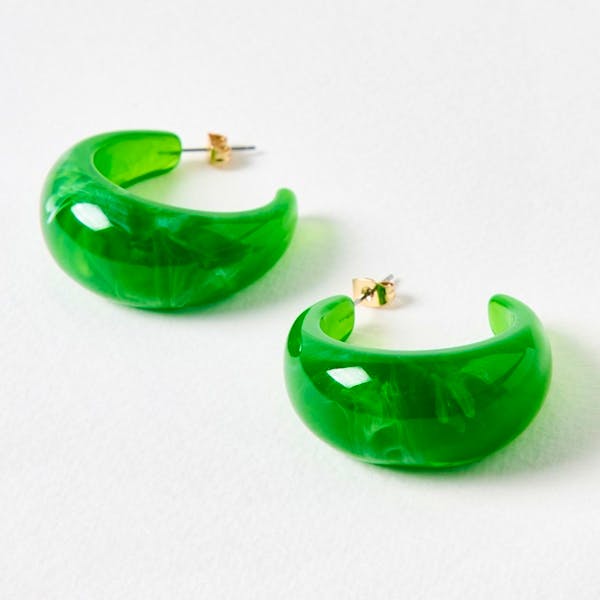 Thalie Green Resin Hoop Earrings
