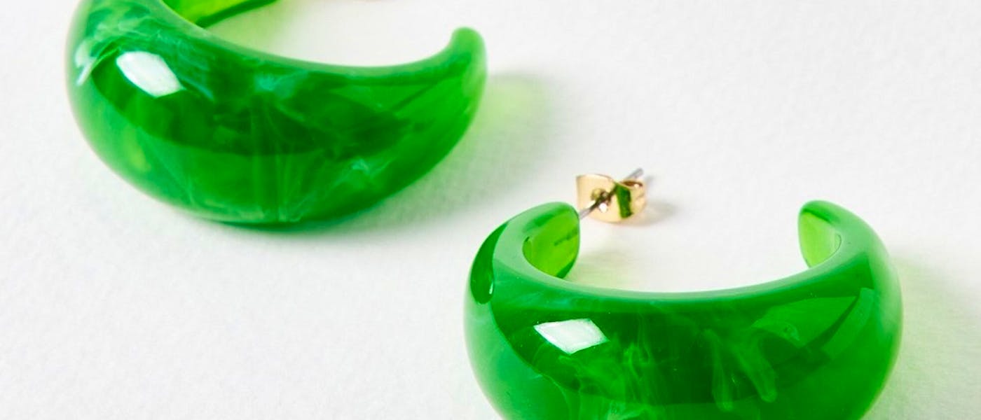 Thalie Green Resin Hoop Earrings
