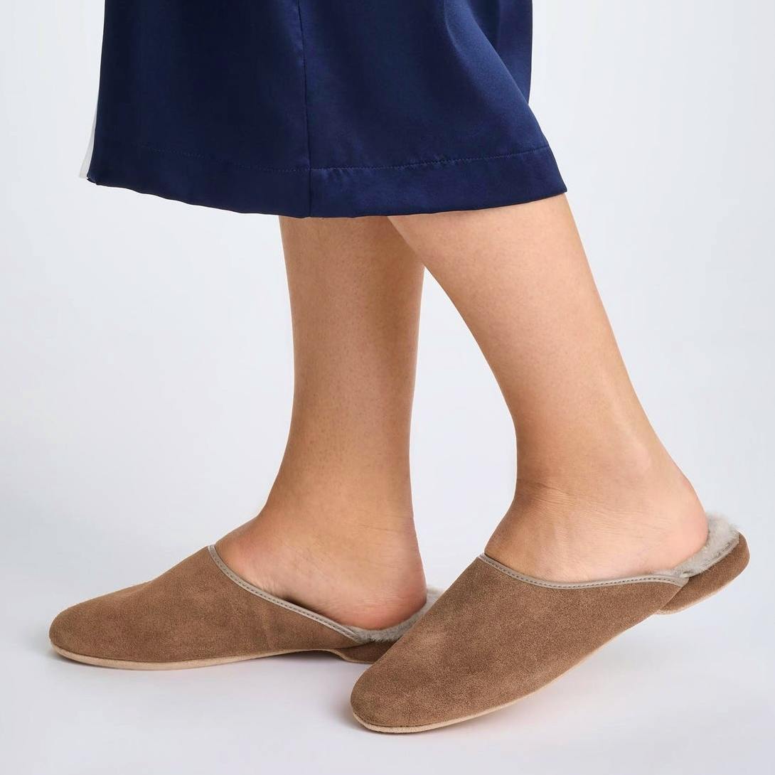 Derek Rose Imogen Suede Sheepskin Slippers, £195