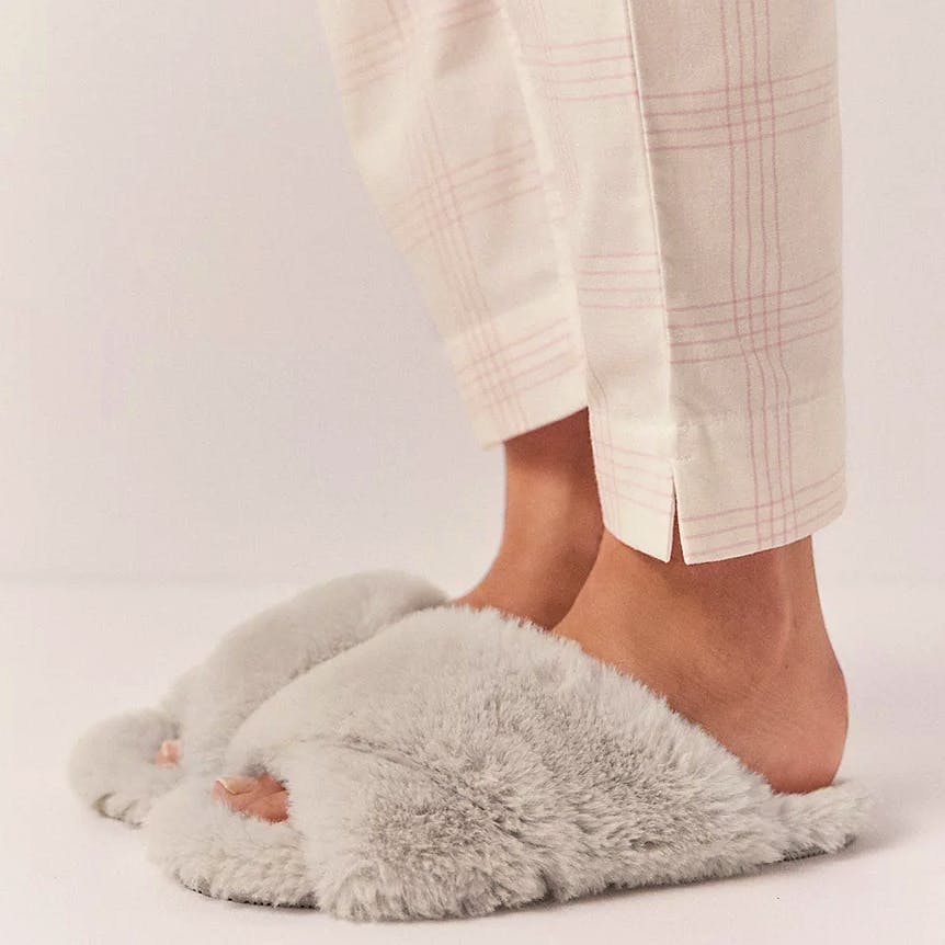 The White Company Faux Fur Cross Slider Slippers, £39