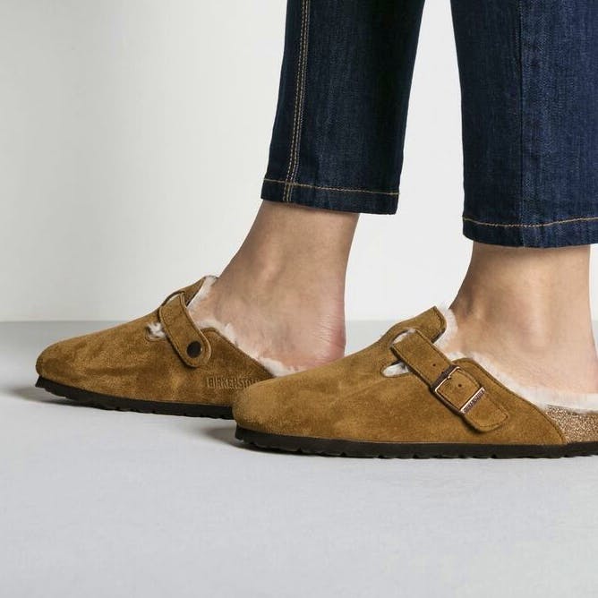 Birkenstock Boston Shearling Suede Leather Slippers, £160