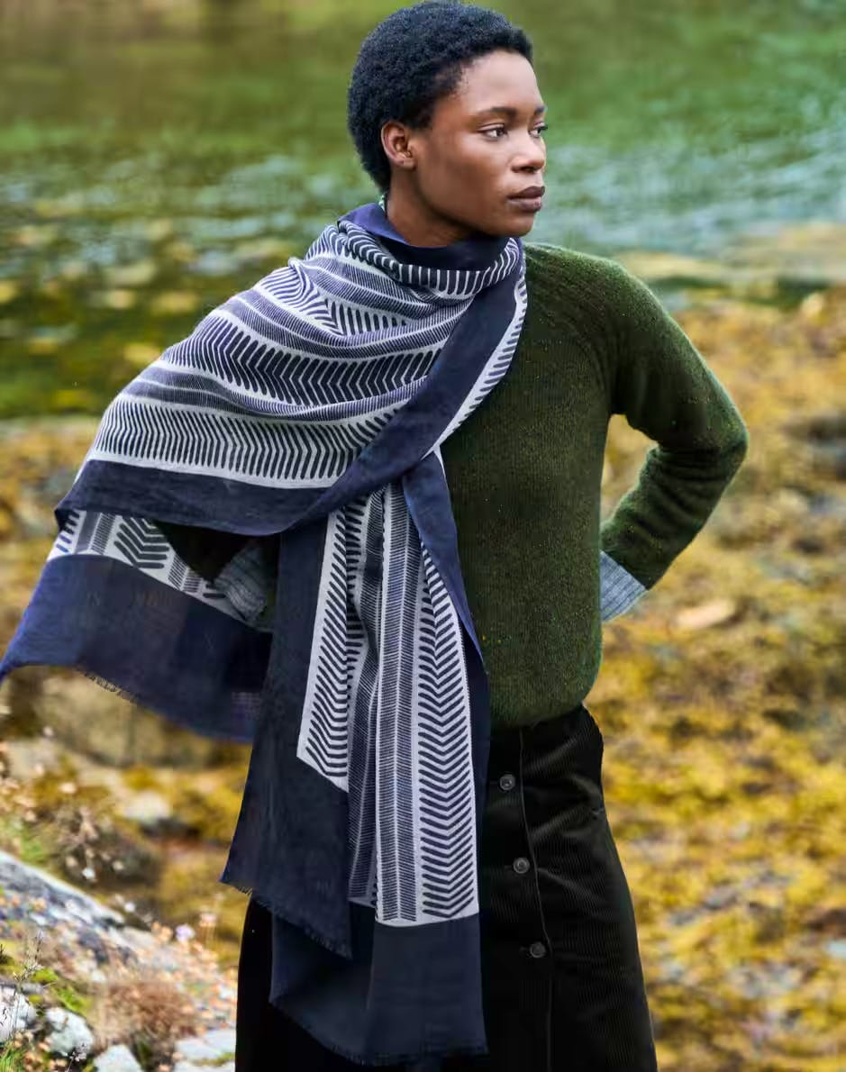 Brora PLS USE MODEL SHOT Wool Geometric Print Stole, £119