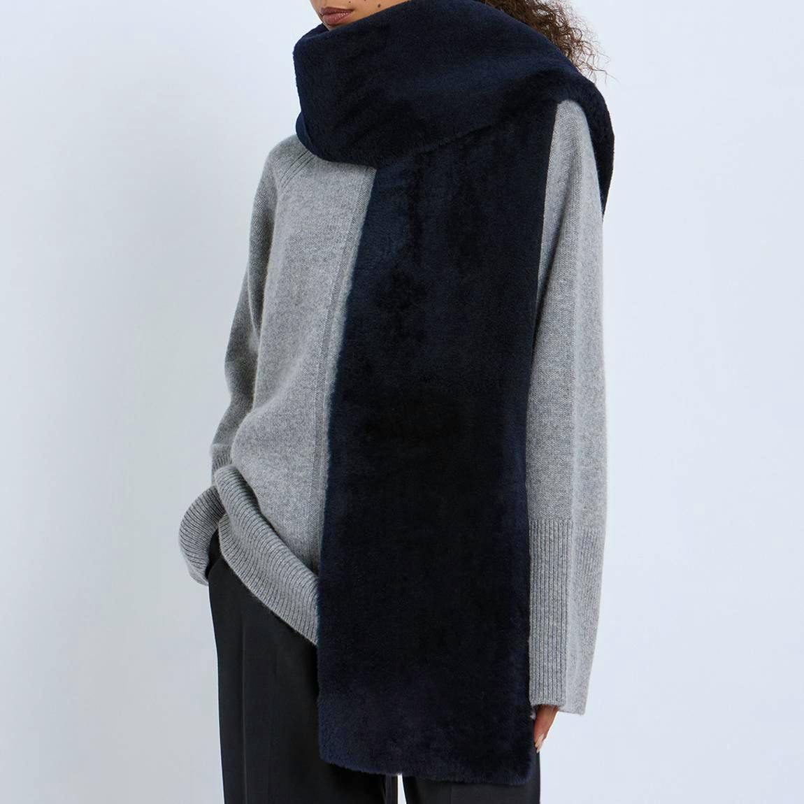 No Eleven Navy Shearling Extra Long Scarf, £99 (Was £350)