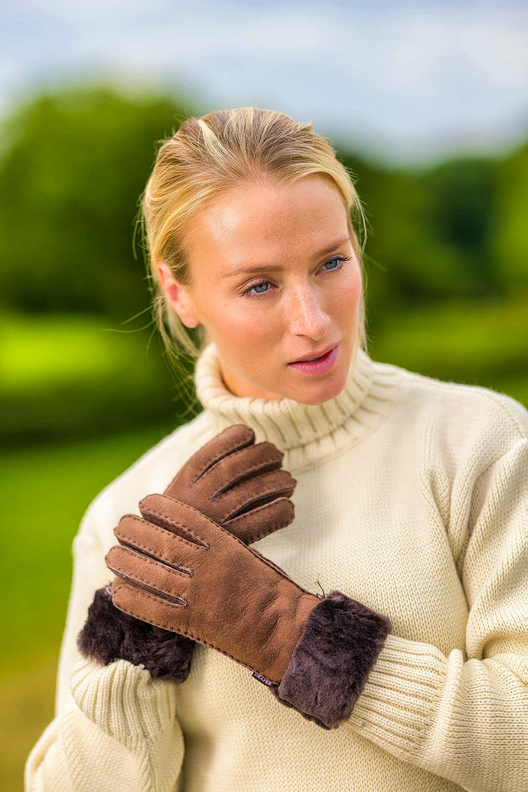 Draper of Glastonbury Sheepskin Cuff Gloves Brown, £70