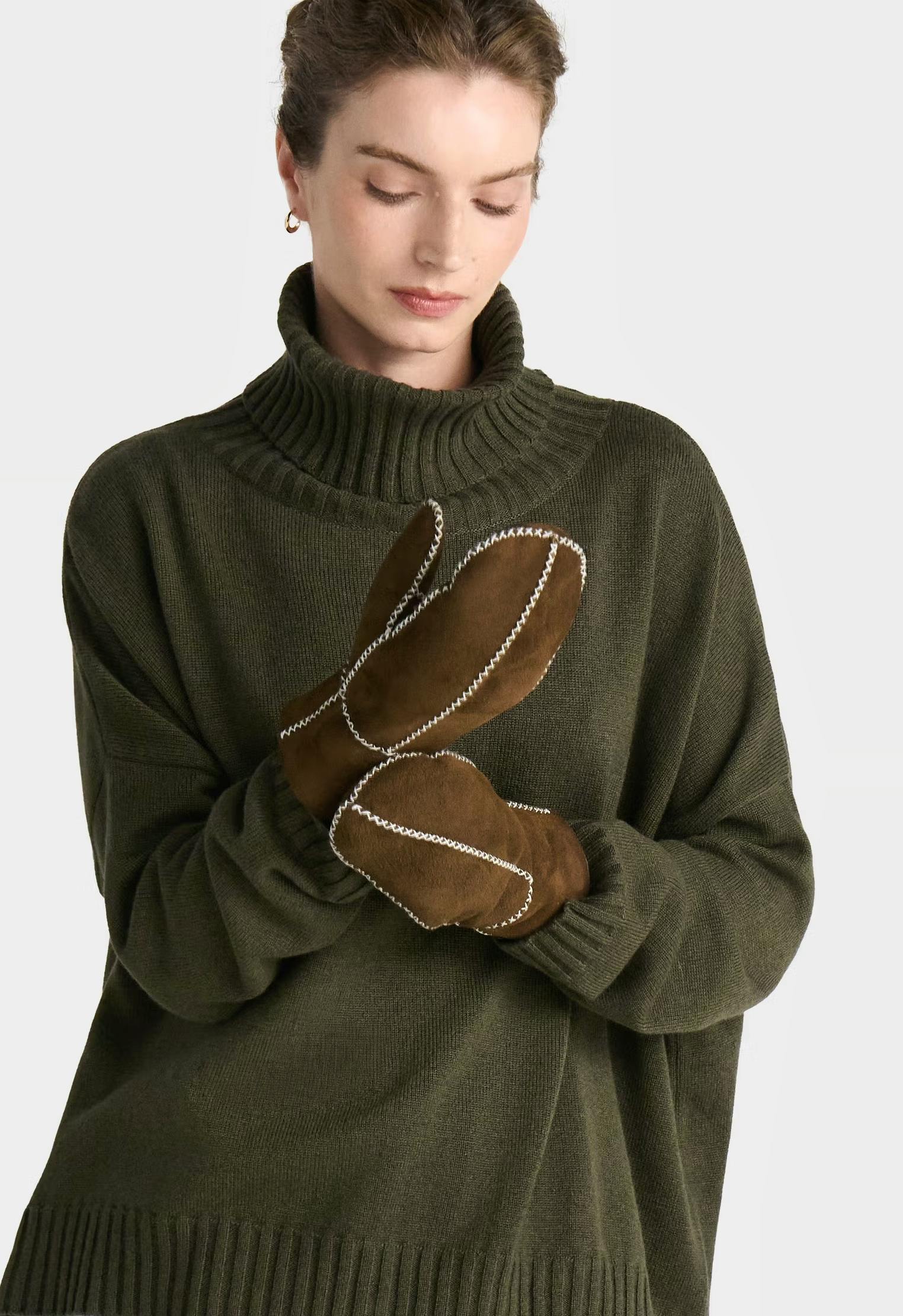 Osprey London The Edwina Sheepskin Suede Mittens In Chocolate, £49 (Was ££69)