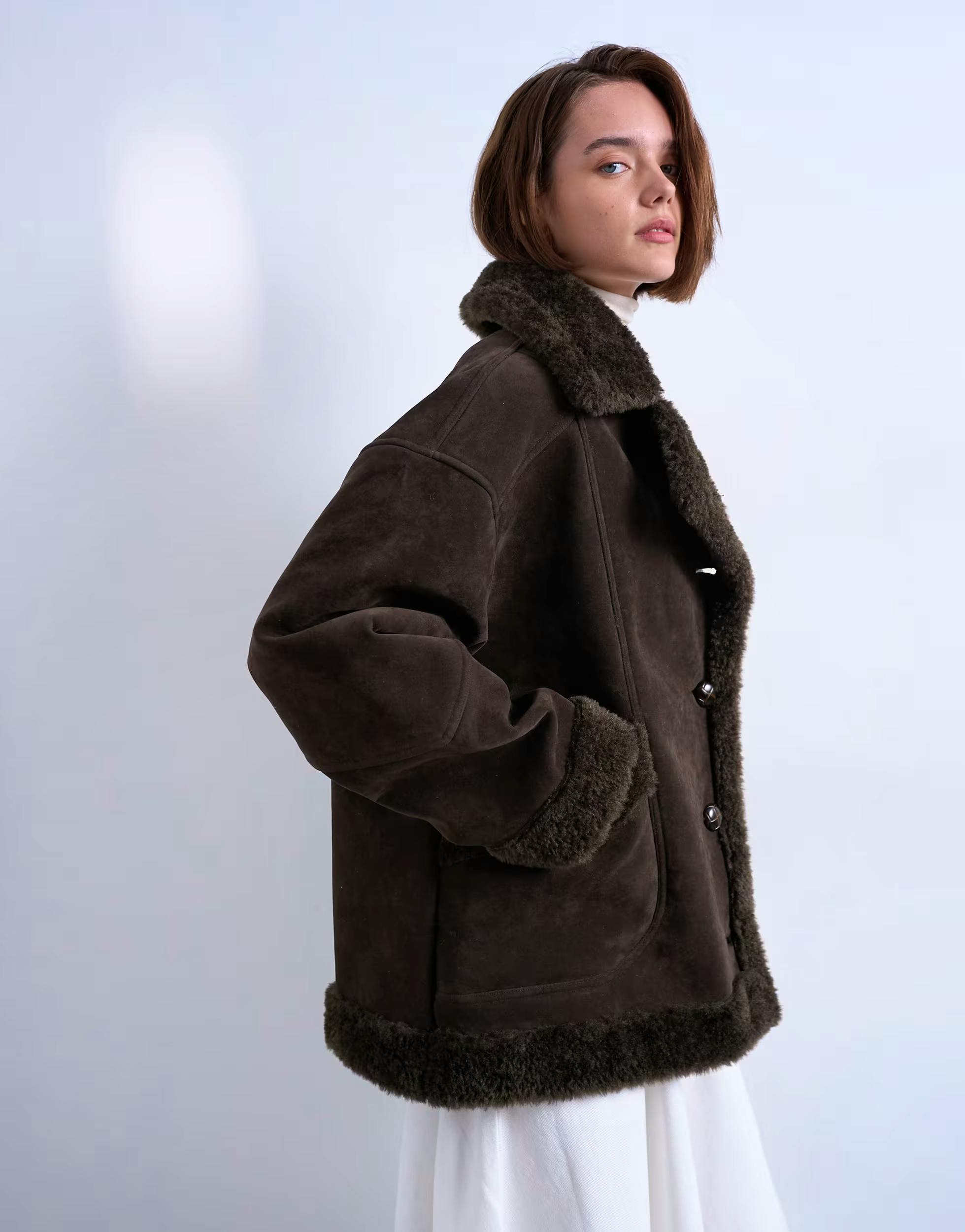 Topshop Faux Suede Shearling Oversized Car Coat In Chocolate, £90