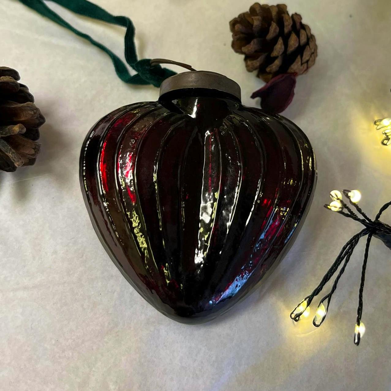 Etsy Vintage Antique Ruby Ribbed Glass Heart Bauble, £6.95