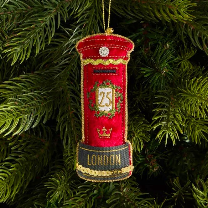 Selfridges Post Box Embroidered Hanging Christmas Fabric Decoration, £14