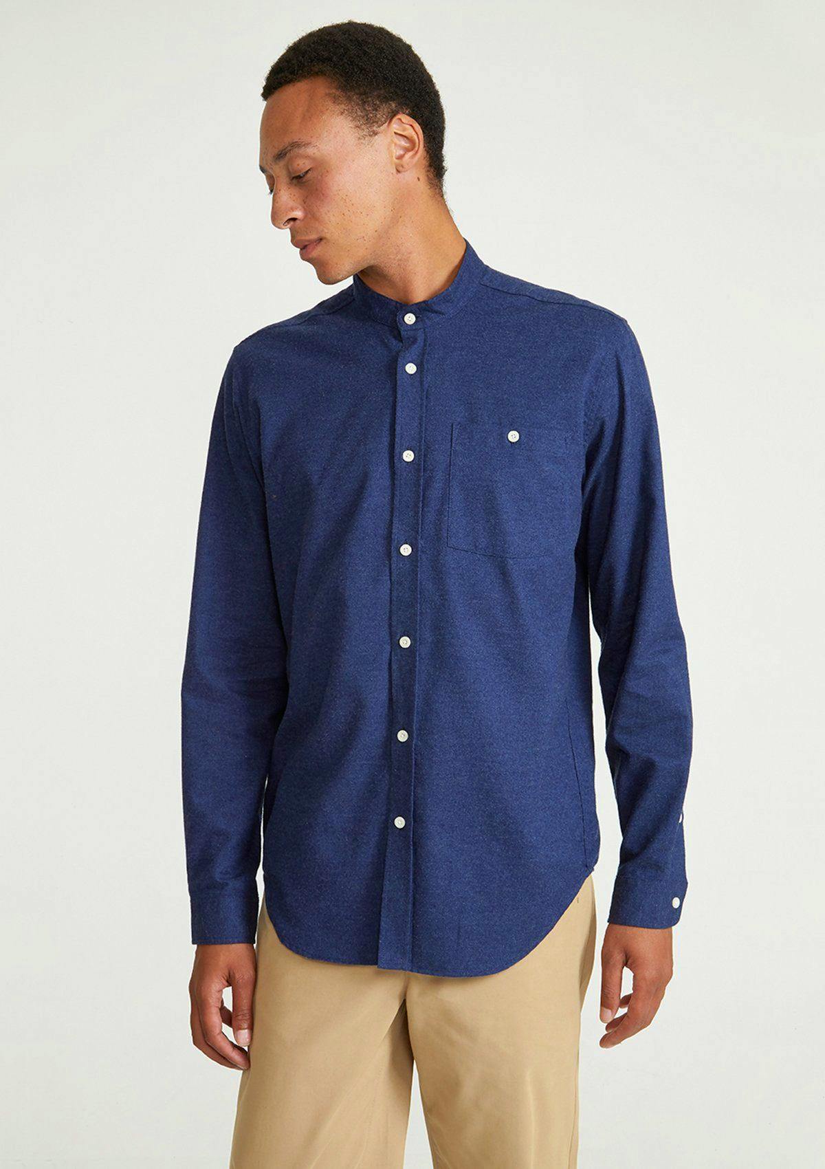 Navy Cotton Cashmere Grandad Shirt £150