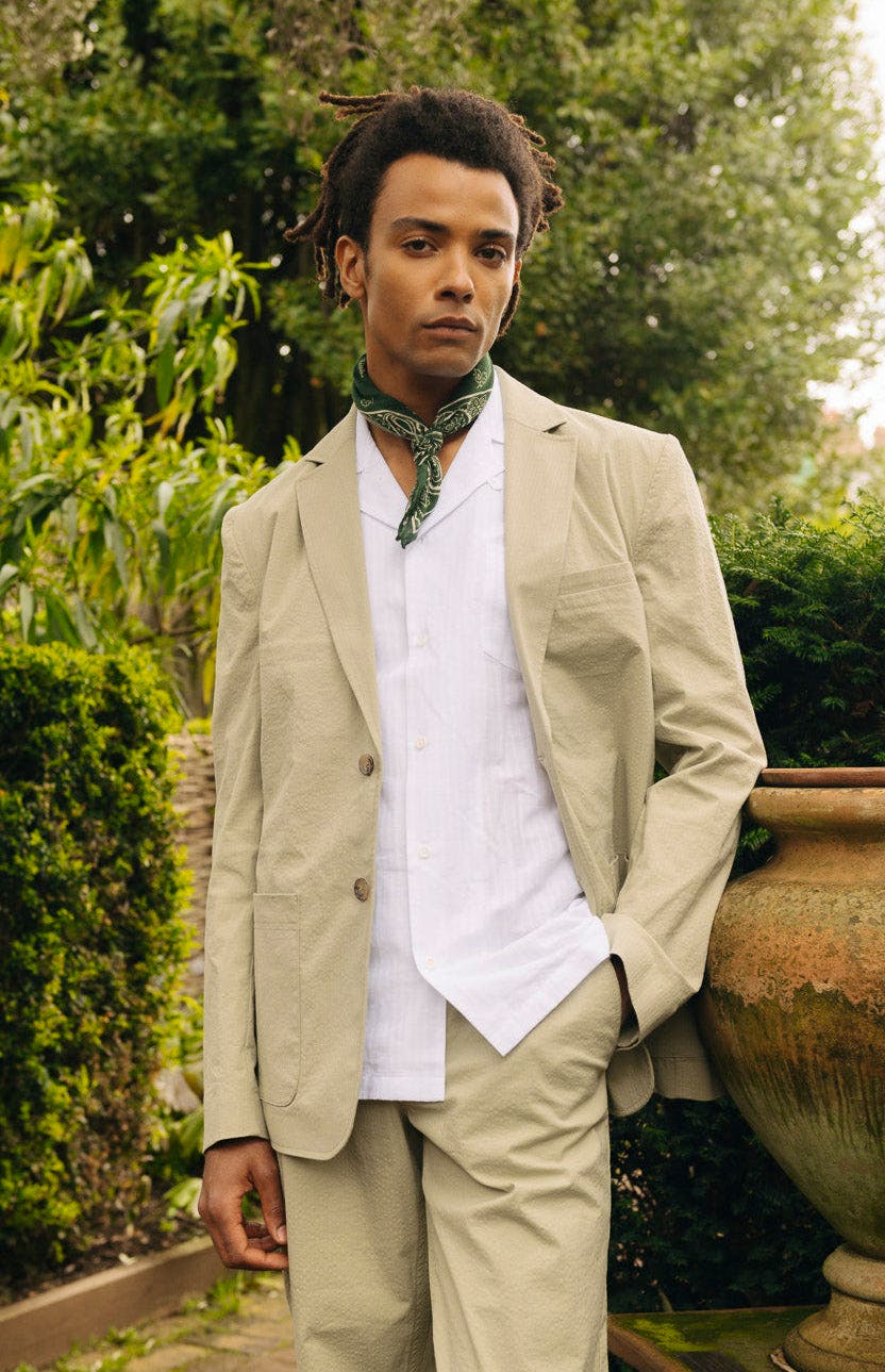 Sage Cotton Seersucker Blazer £355