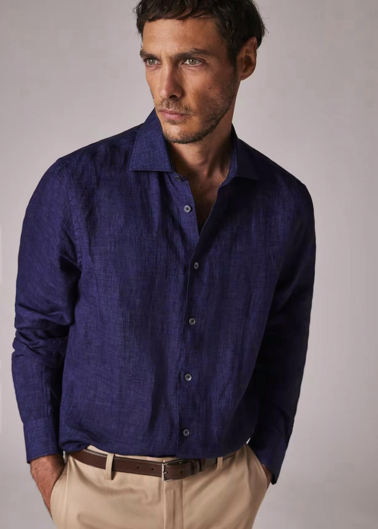 Slim-Fit Navy Linen Shirt £265