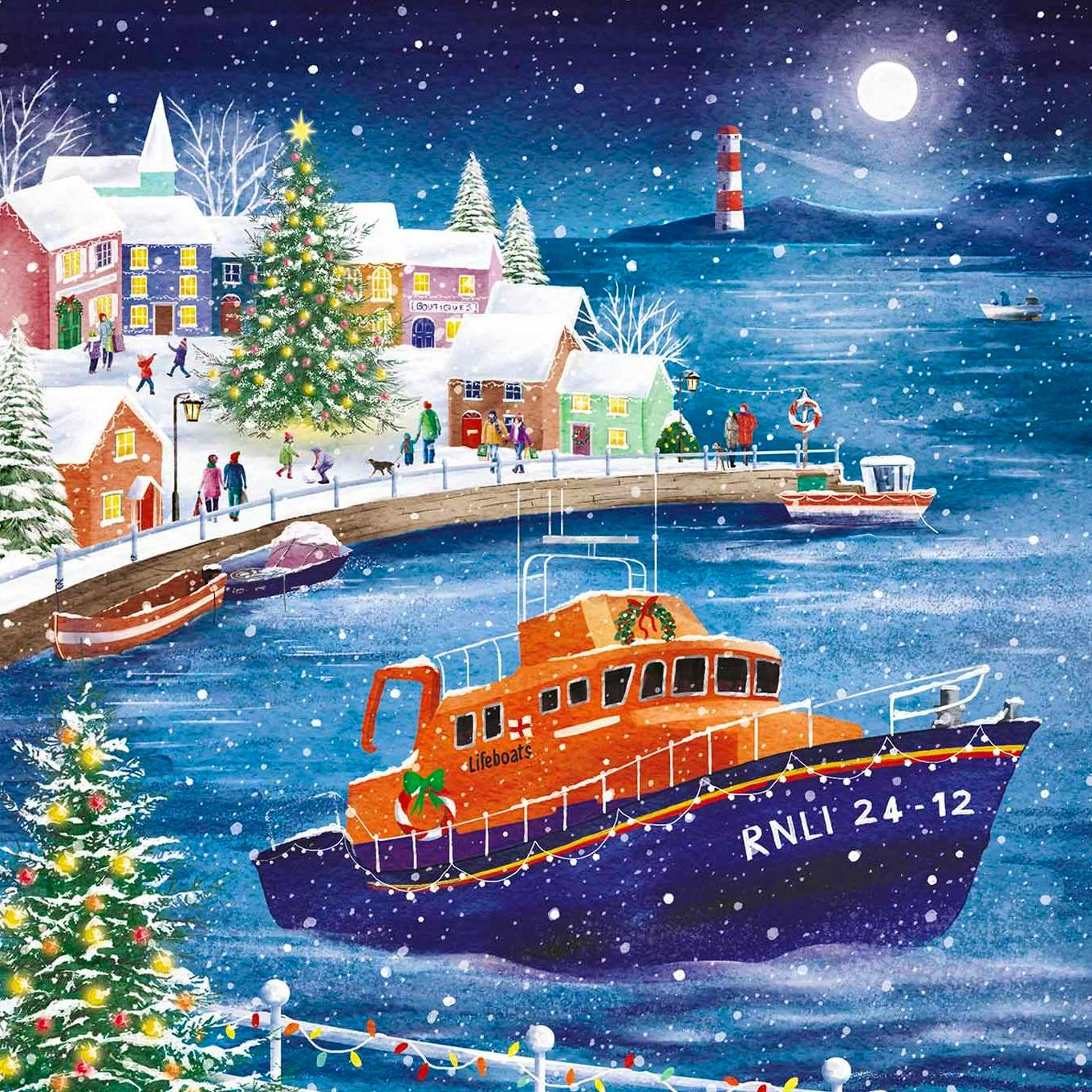 RNLI Lifeboat Harbour Christmas Cards, Pack of 8, £4.75