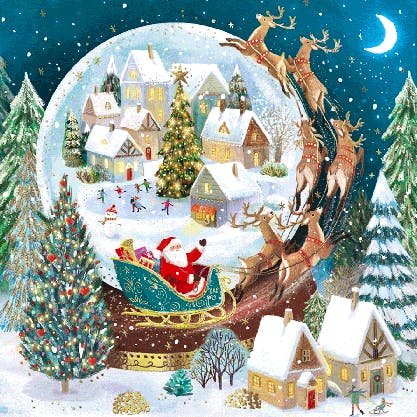 British Heart Foundation Santa Village Snow Globe Christmas Cards, Pack of 8, £4