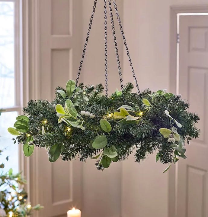 Next Green/White Collection Luxe Hanging Wreath Frosty Pre Lit Christmas Wreath, £60