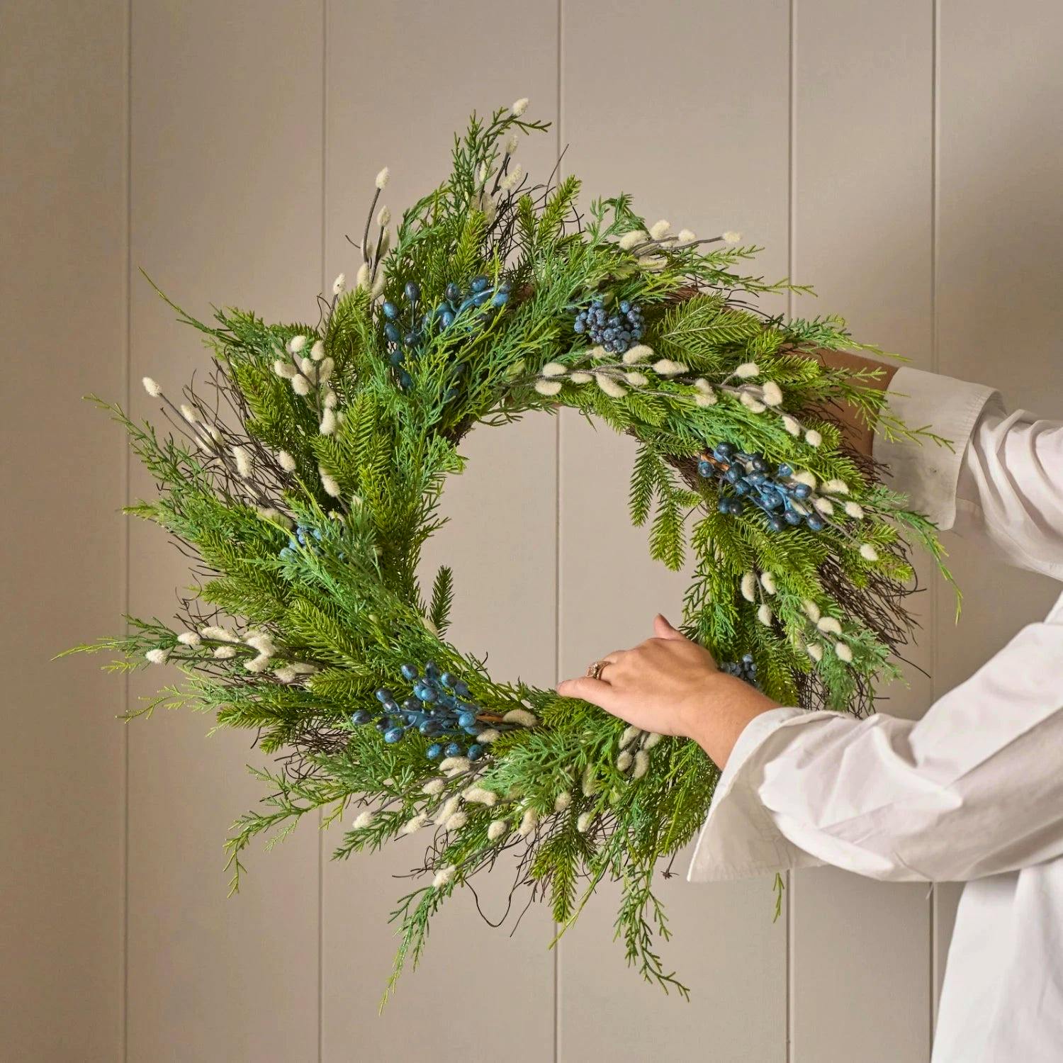 Neptune Pussy Willow & Foliage Wreath, £105