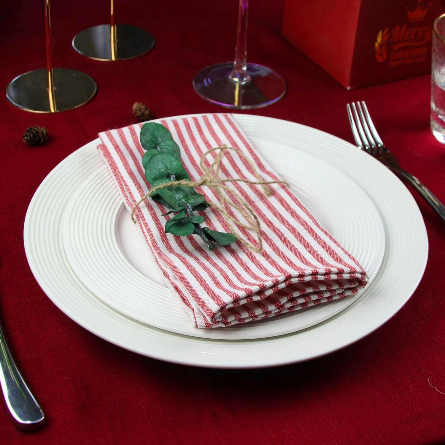 Amazon Plain Striped Cotton Linen Napkins, Set Of 12, £19.31