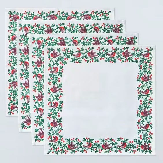 John Lewis Robin Border Cotton Napkins, Set Of 4, £20