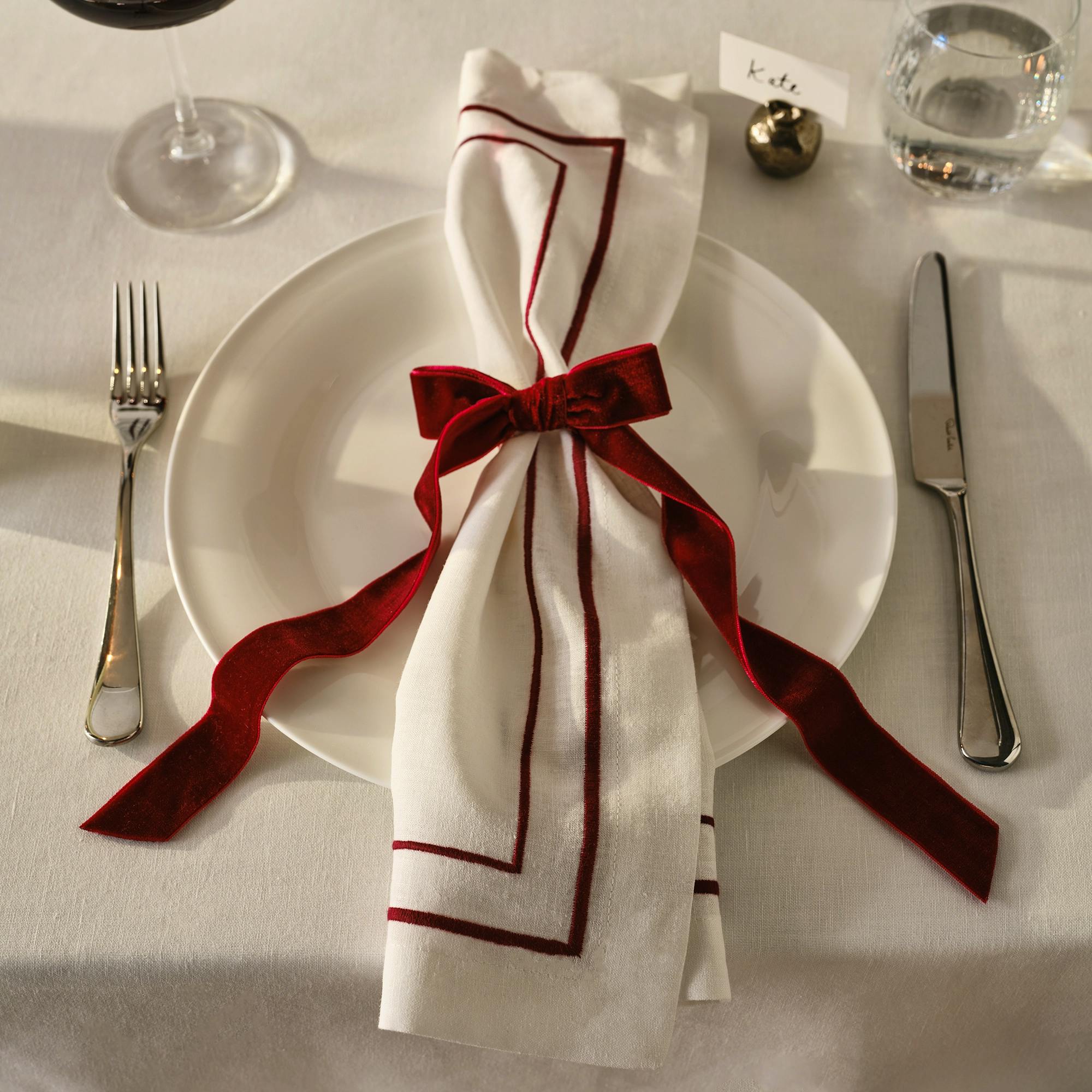 The White Company Claret Velvet Napkin Bows, Set Of 6, £15