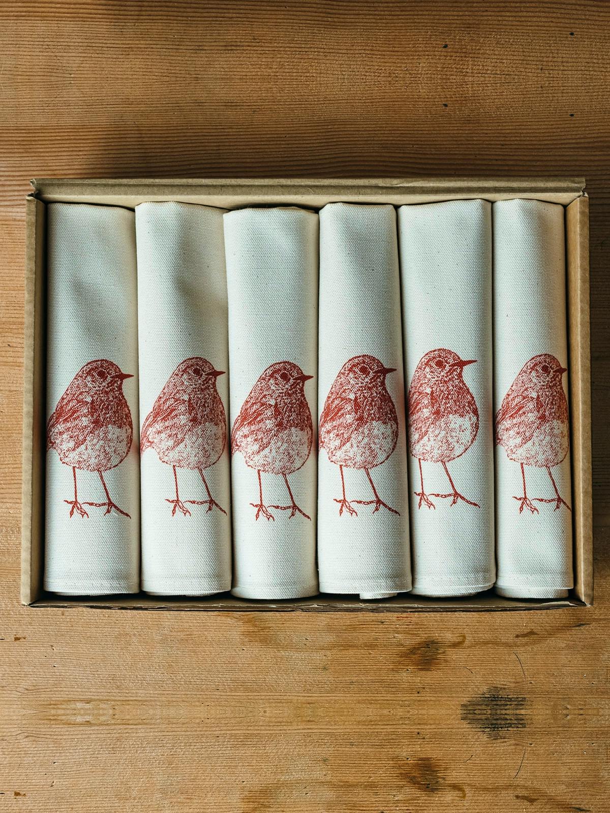 Holly & Co Lottie Day, Christmas Robin Napkins (Set of 6), £55