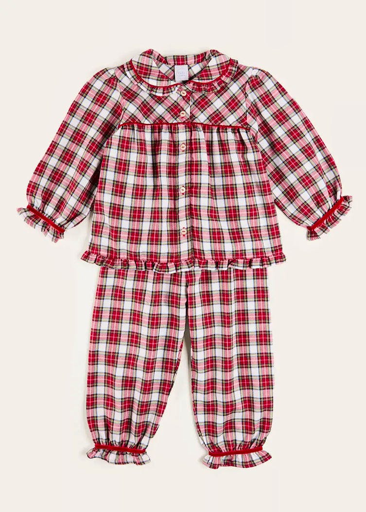 Papa London Francis Tartan Velvet Trim Pyjamas in Red, £80