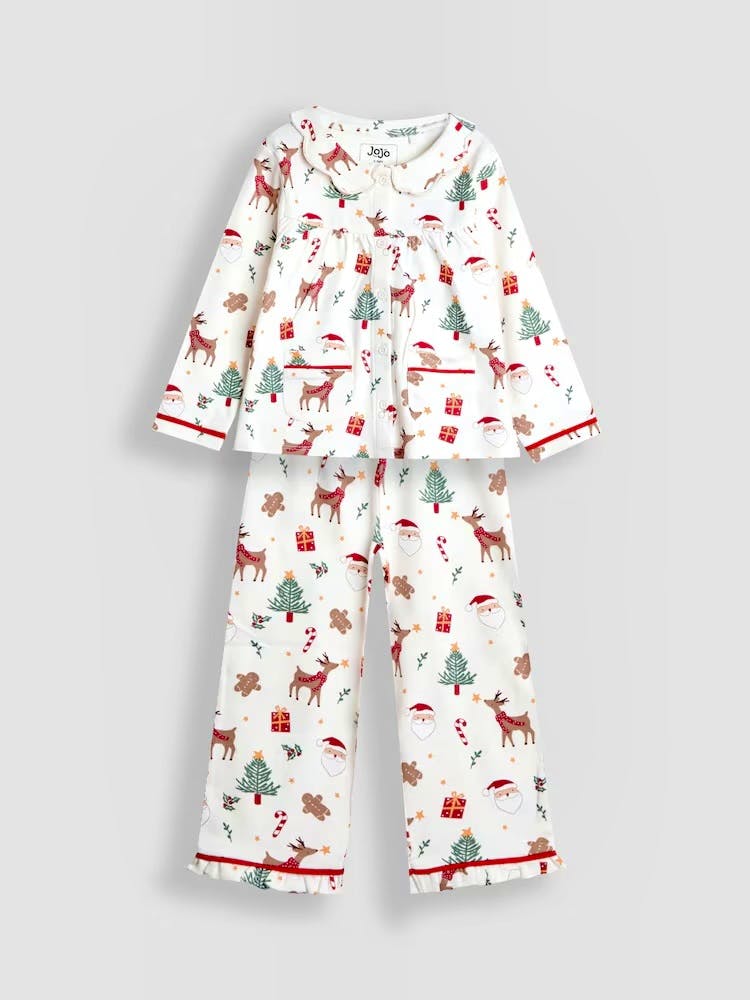 Jojo Maman Bebe Cream Christmas Stripe Jersey Pyjamas, £23