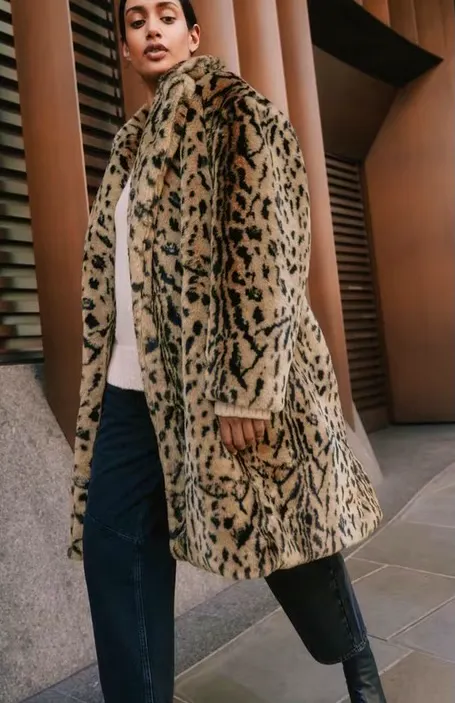 Albaray Animal Print Faux Fur Coat, Brown/Multi, £199