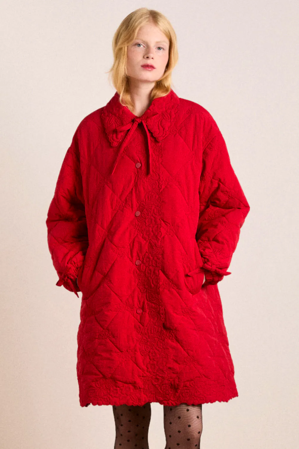 Damson Madder Avery Embroidered Quilted Coat – Red, £145
