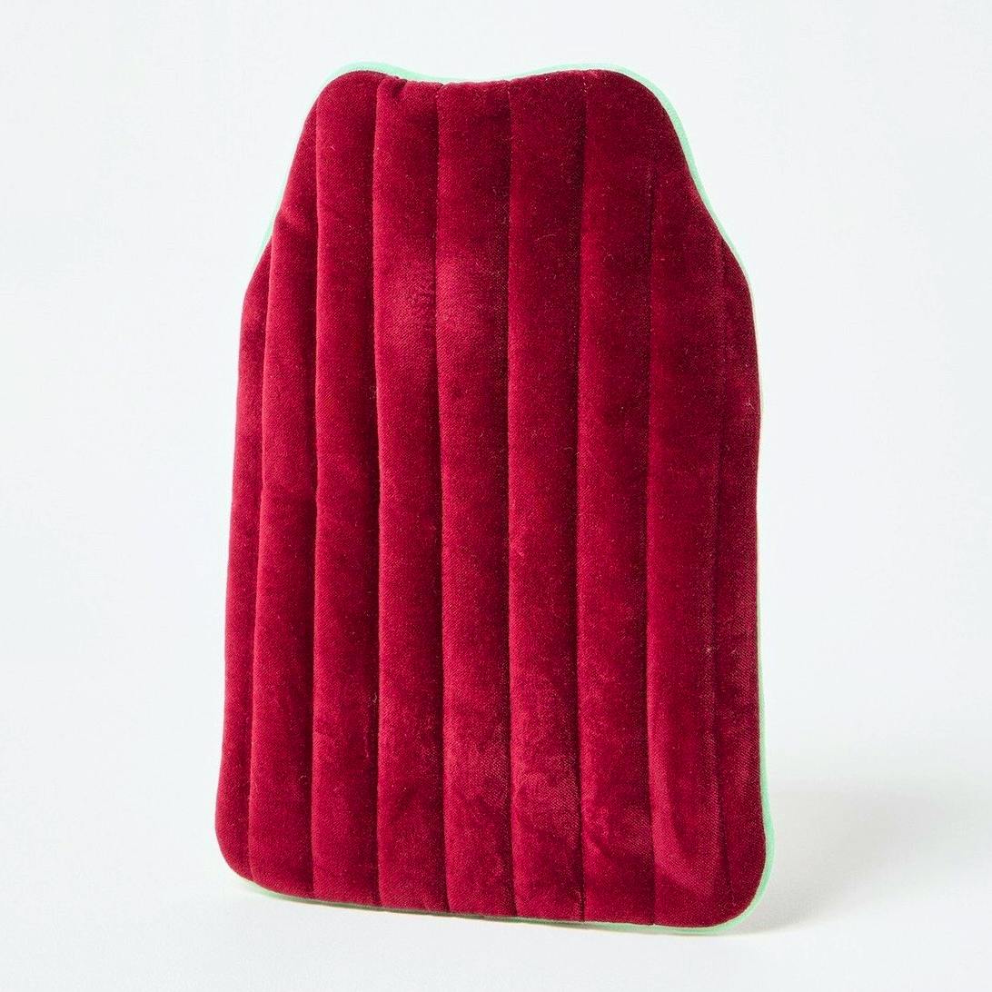 Oliver Bonas Quilted Burgundy Velvet Hot Water Bottle, £25
