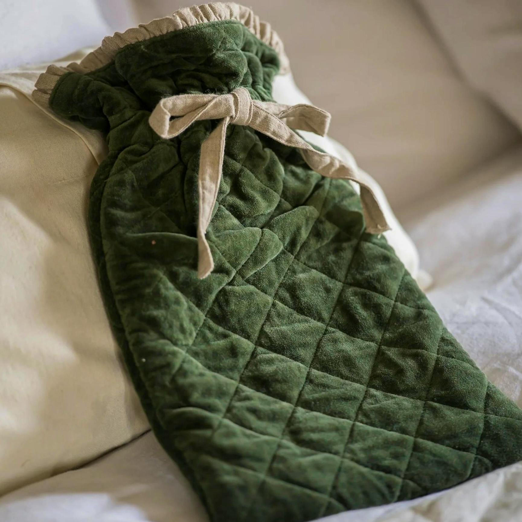 Domestic Science Indian Cotton Velvet & Linen Hot Water Bottle Moss, £32