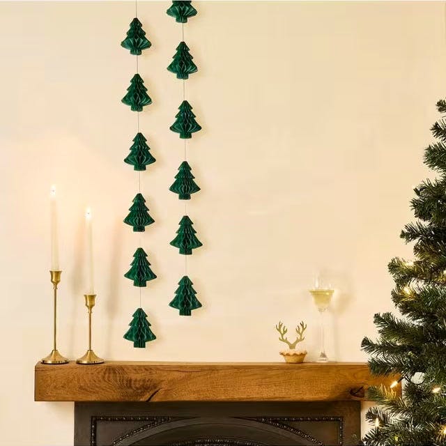 John Lewis Hootyballoo, Honeycomb Paper Tree Garland, Green, £16