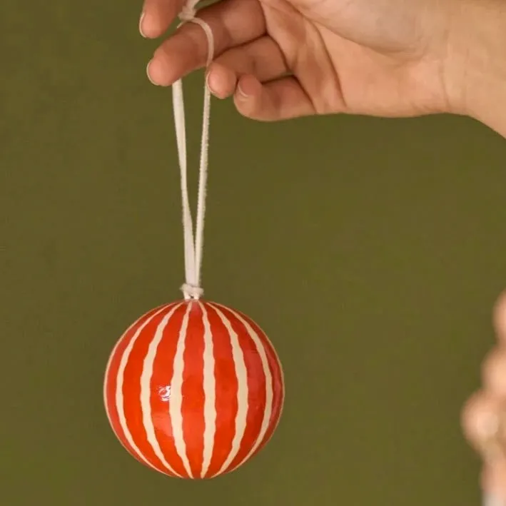 Ridley Pinstripe Papier Mâché Bauble, Red £9
