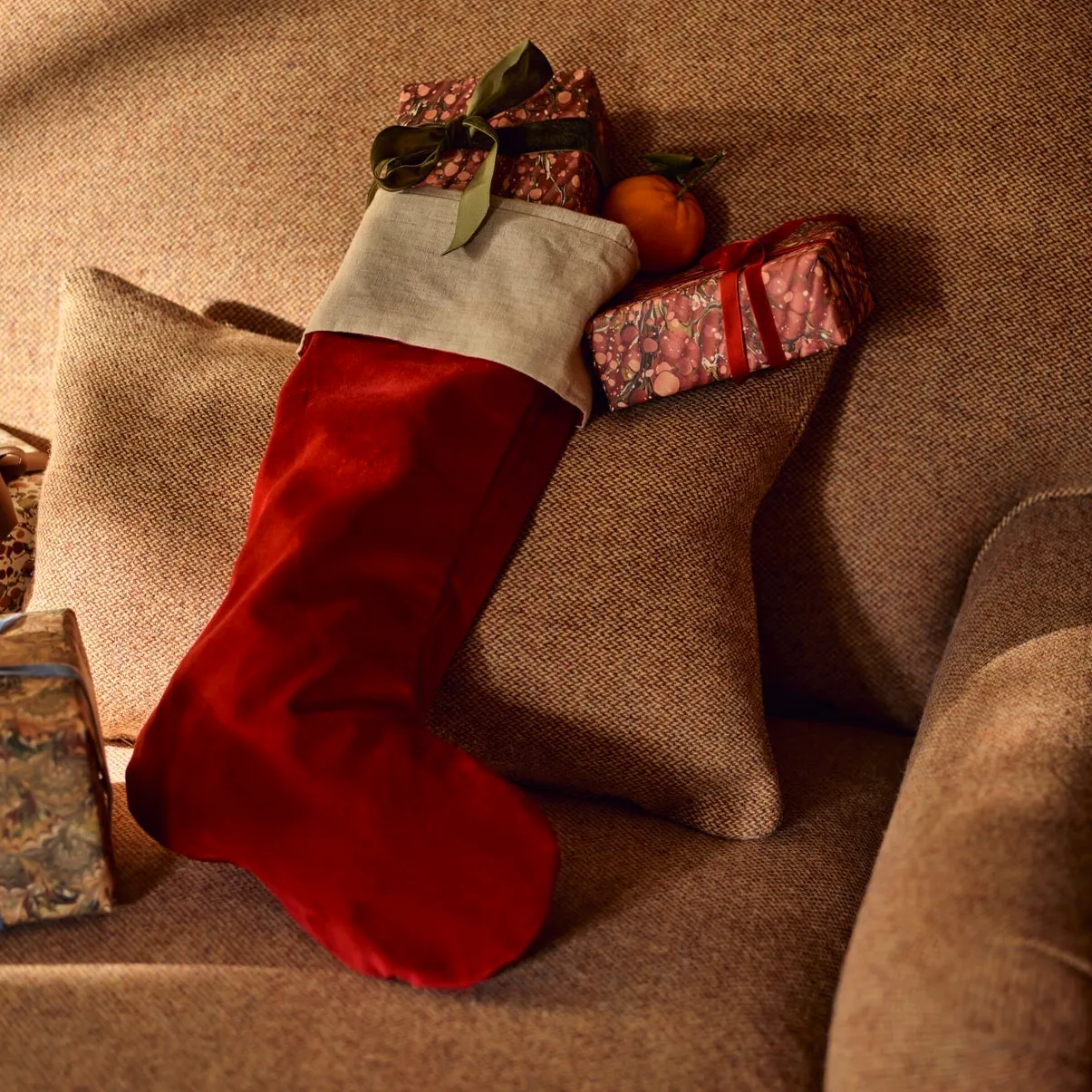 Elden Velvet Stocking, Cranberry £35
