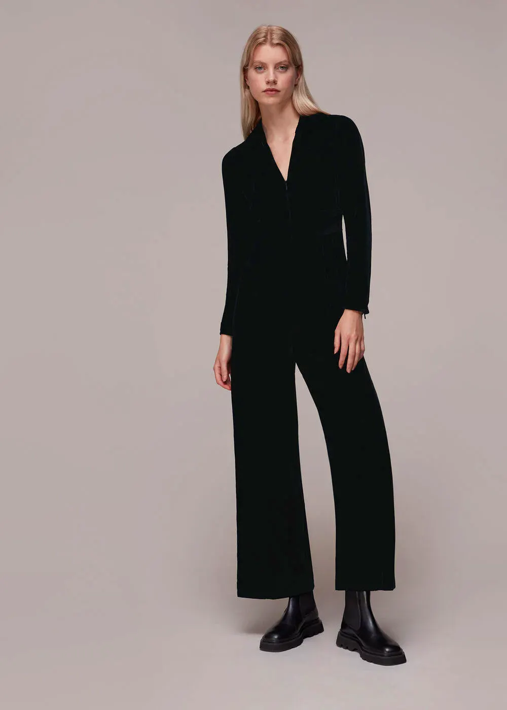 Whistles Black Velvet Zip Front Jumpsuit, £99