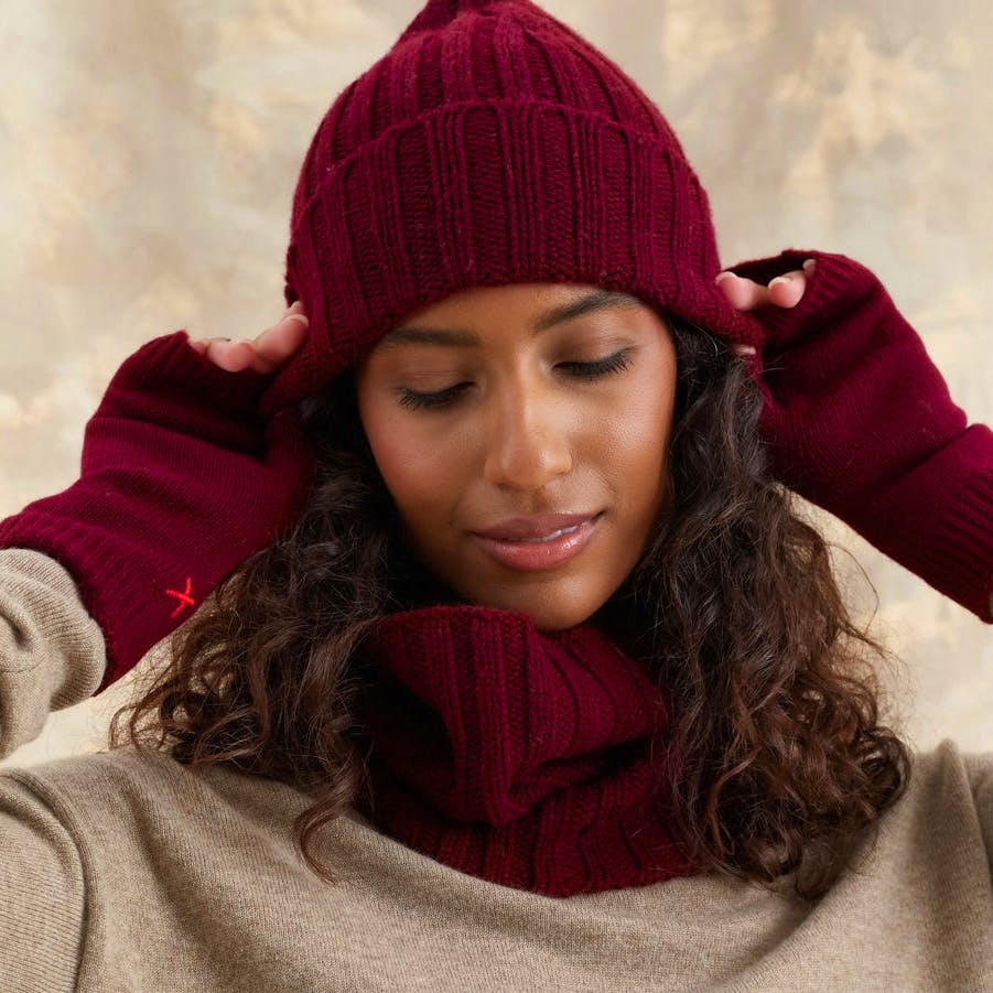Chinti & Parker Claret Wool-Cashmere Ribbed Hat, £45
