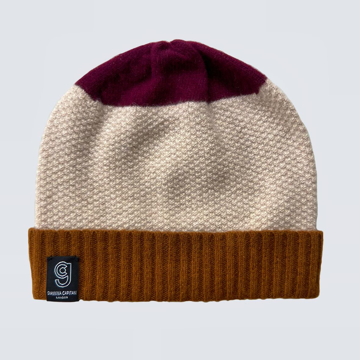 Giannina Capitani Moss Stitch Hat In Cumin/Beige/Plum, £54