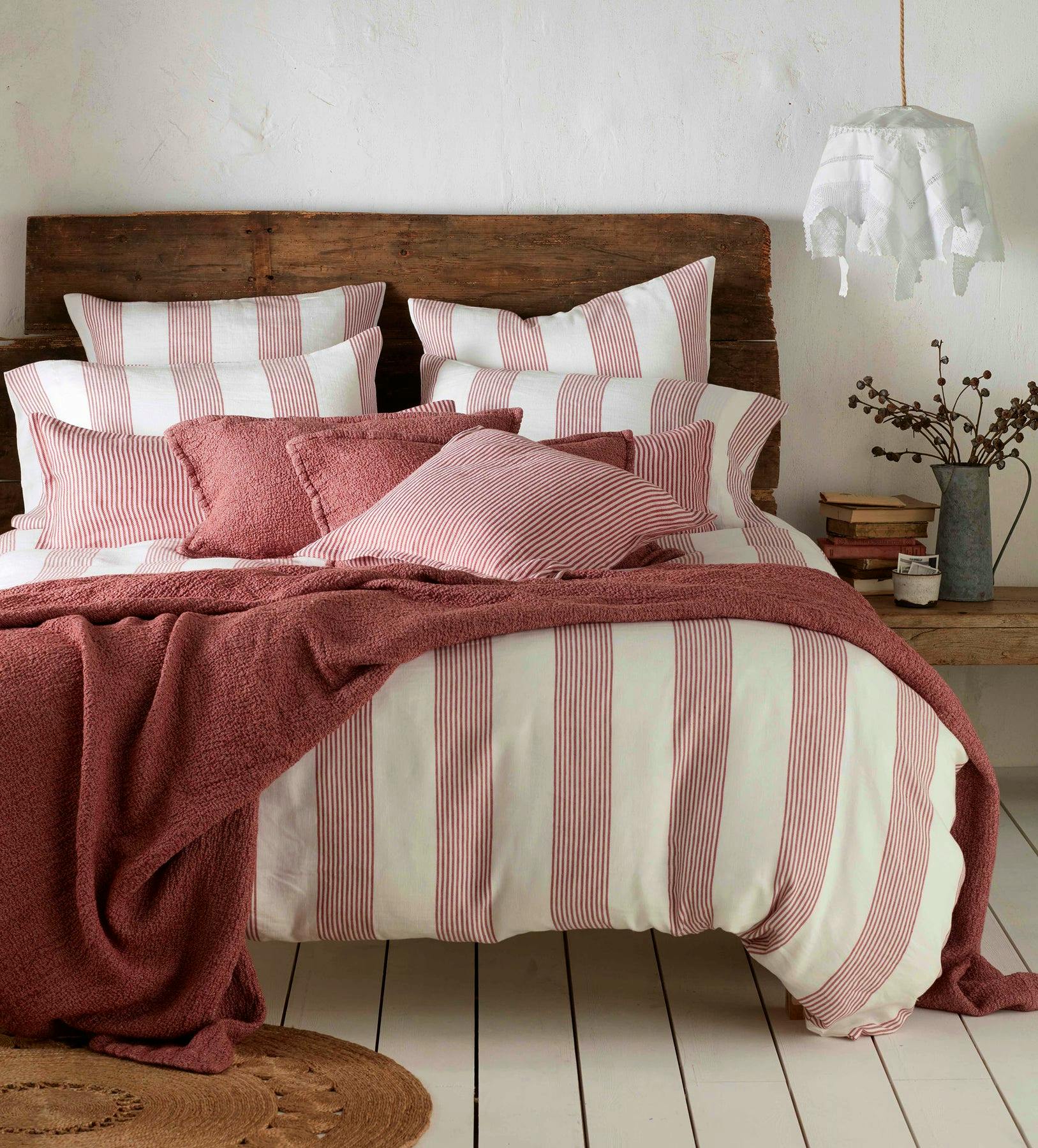 Red Ticking Stripe Cotton Linen Bed Linen From £12.50 (Was from £18)