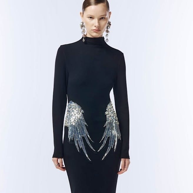 Wolf & Badger Embellished Wing Detail Evening Gown In Black, £235