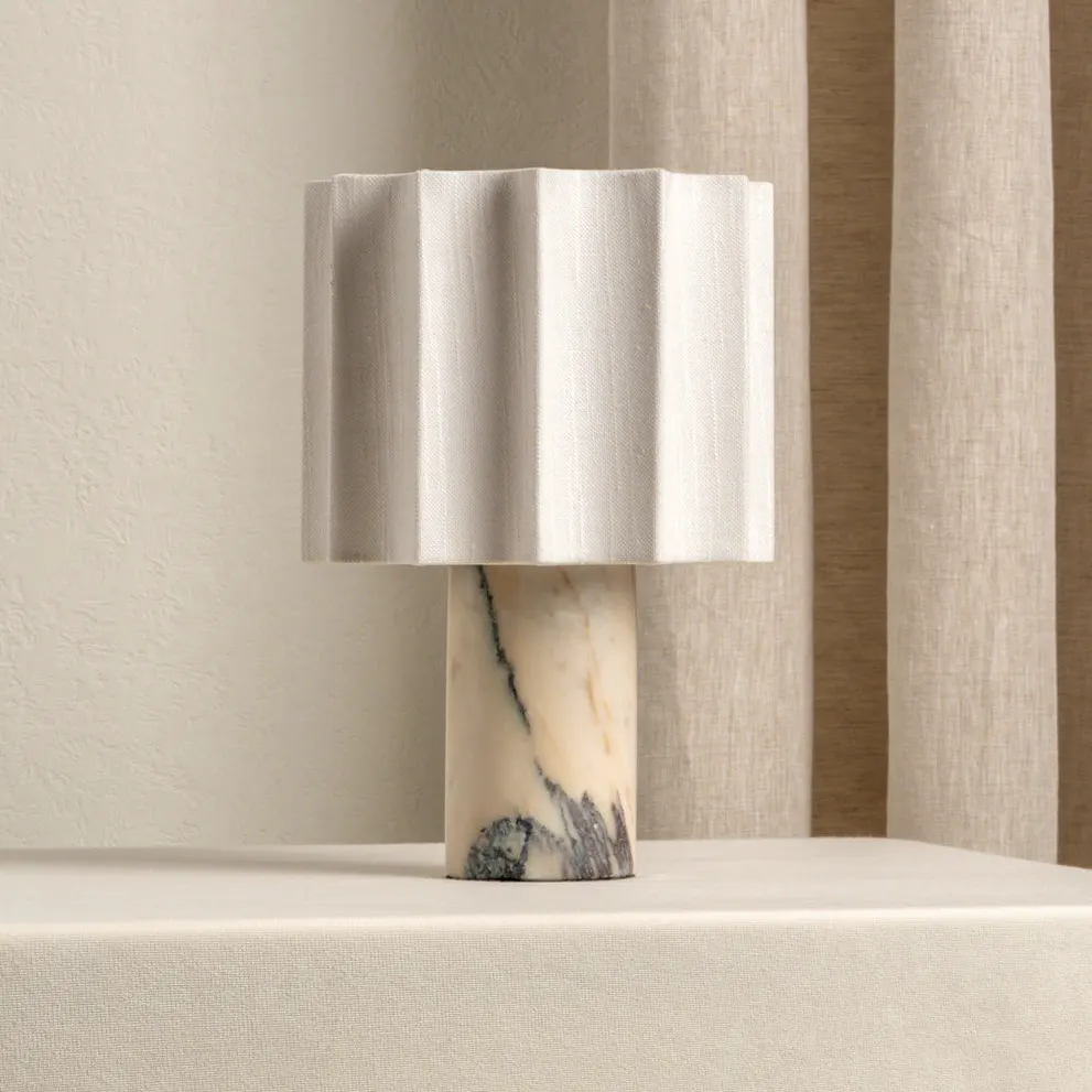 Valli Viola Calacatta Marble And Linen Rechargeable Table Lamp, £169