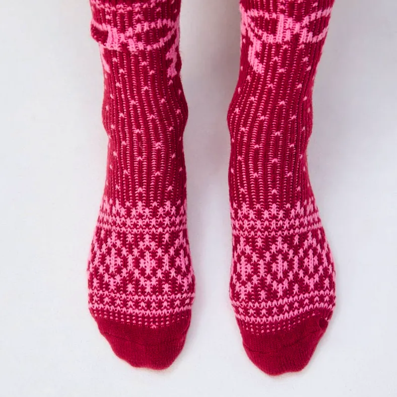 Oliver Bonas Burgundy and Pink Bow Cosy Socks, £15