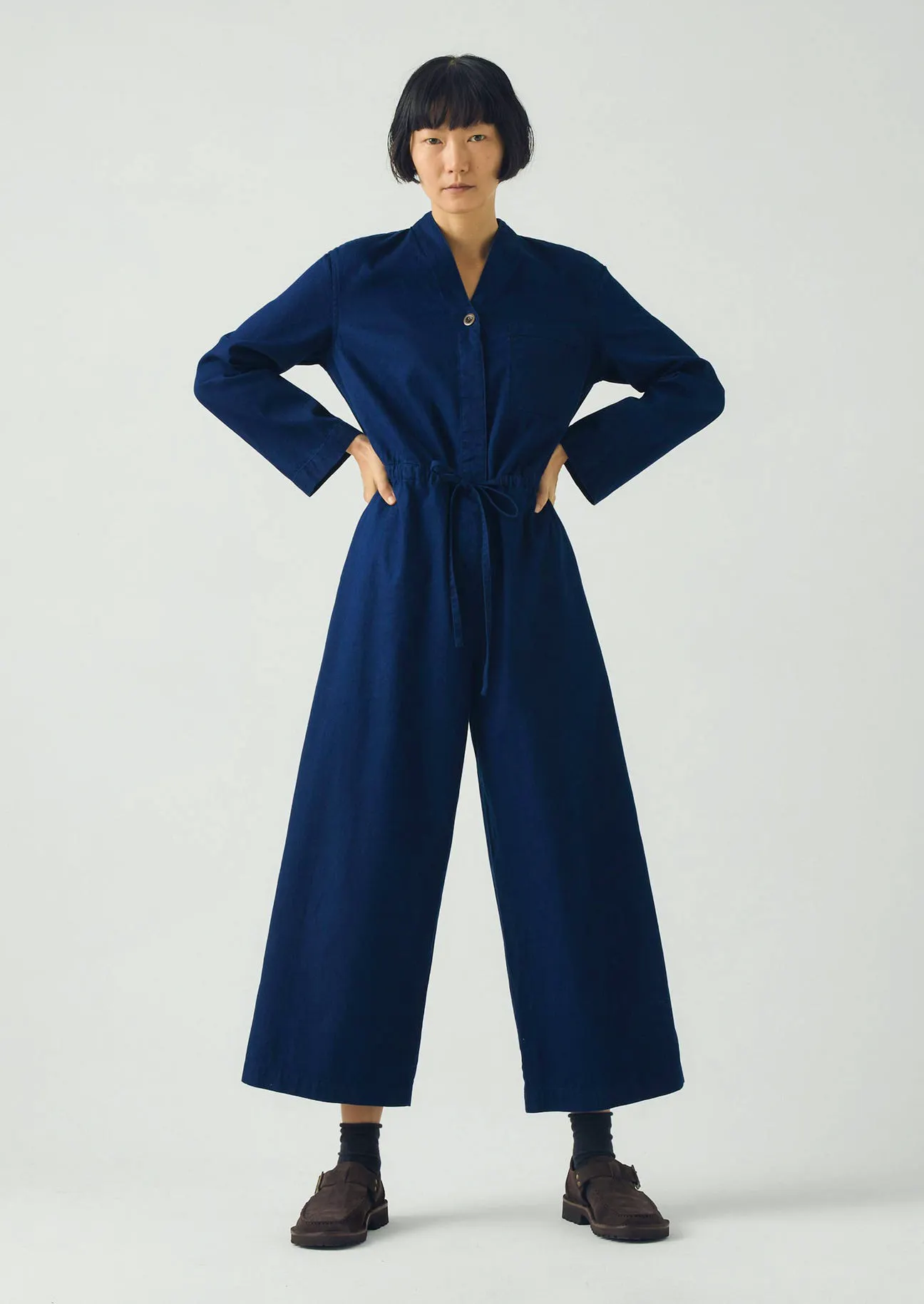 Indigo Cotton Twill Jumpsuit £225